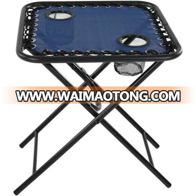 Portable Camping Folding Sling Side Table with Mesh Drink Holders