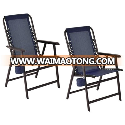 Navy Blue Teslin Folding Steel Frame Chair with Cup Holder